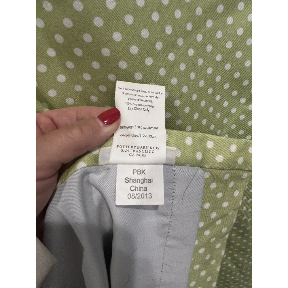 Pottery Barn Kids Curtain Panel Blackout Lining Polka Dots Green White Cotton